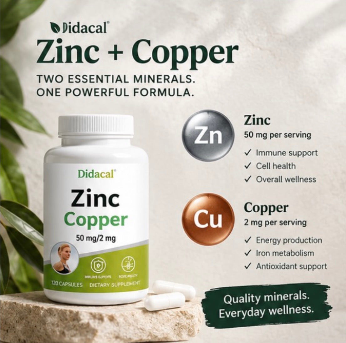 Clear Headed Zinc + Copper | 50 mg / 2 mg | 120 Capsules | No Caffeine