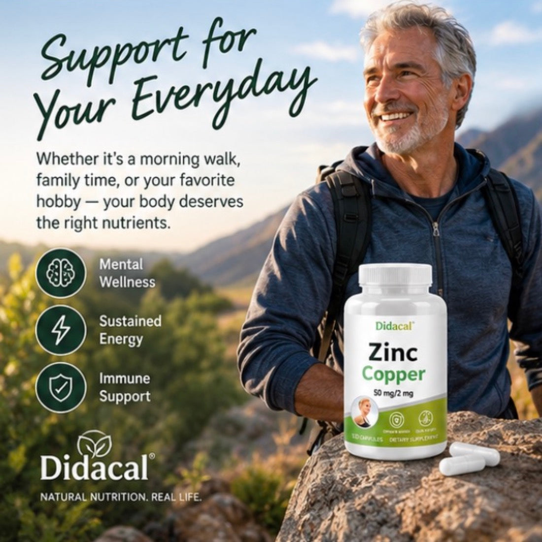 Clear Headed Zinc + Copper | 50 mg / 2 mg | 120 Capsules | No Caffeine