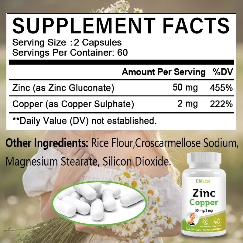 Clear Headed Zinc + Copper | 50 mg / 2 mg | 120 Capsules | No Caffeine